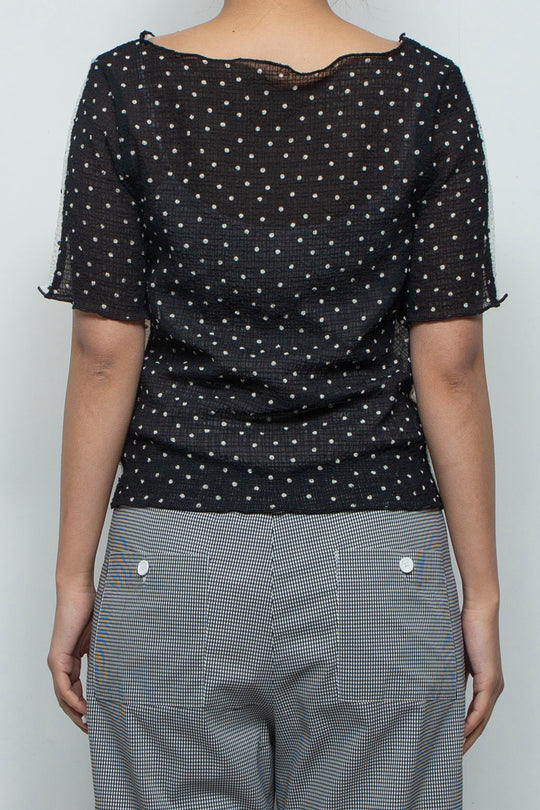 2way Bicolor Short Sleeve Boat Neck Top White/Black