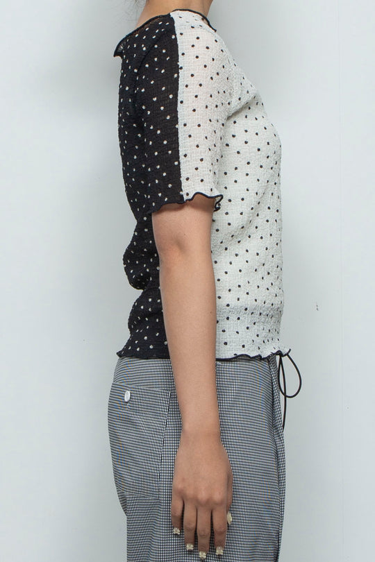 2way Bicolor Short Sleeve Boat Neck Top White/Black