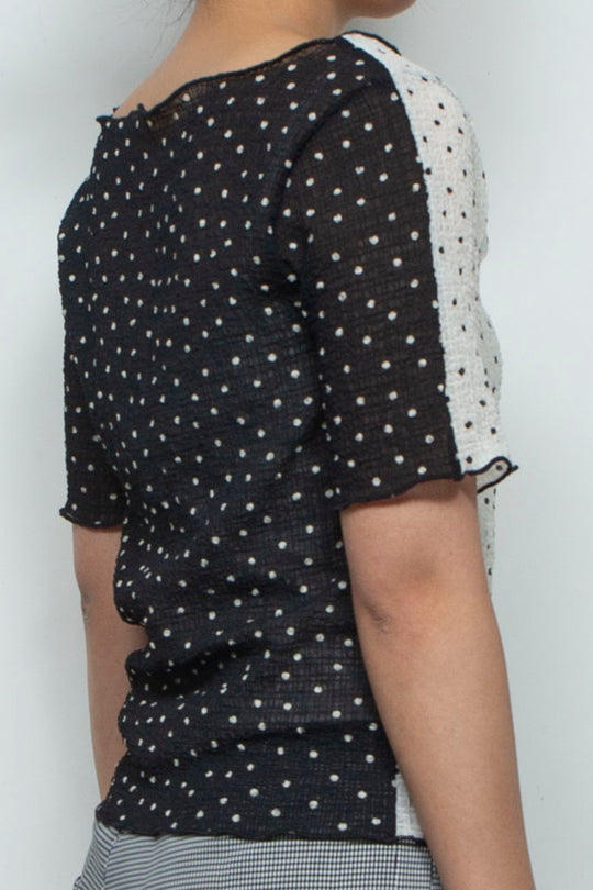 2way Bicolor Short Sleeve Boat Neck Top White/Black