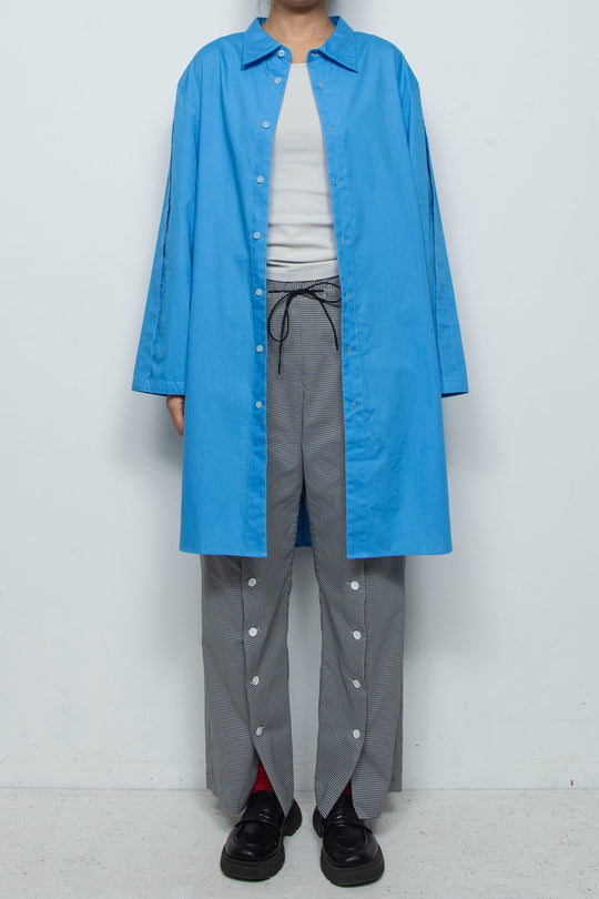 Wing High Slit Long Shirt Blue