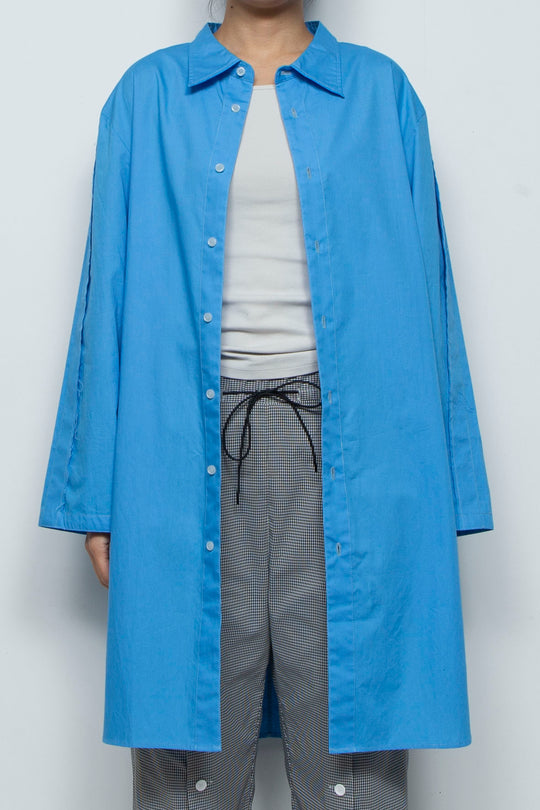 Wing High Slit Long Shirt Blue