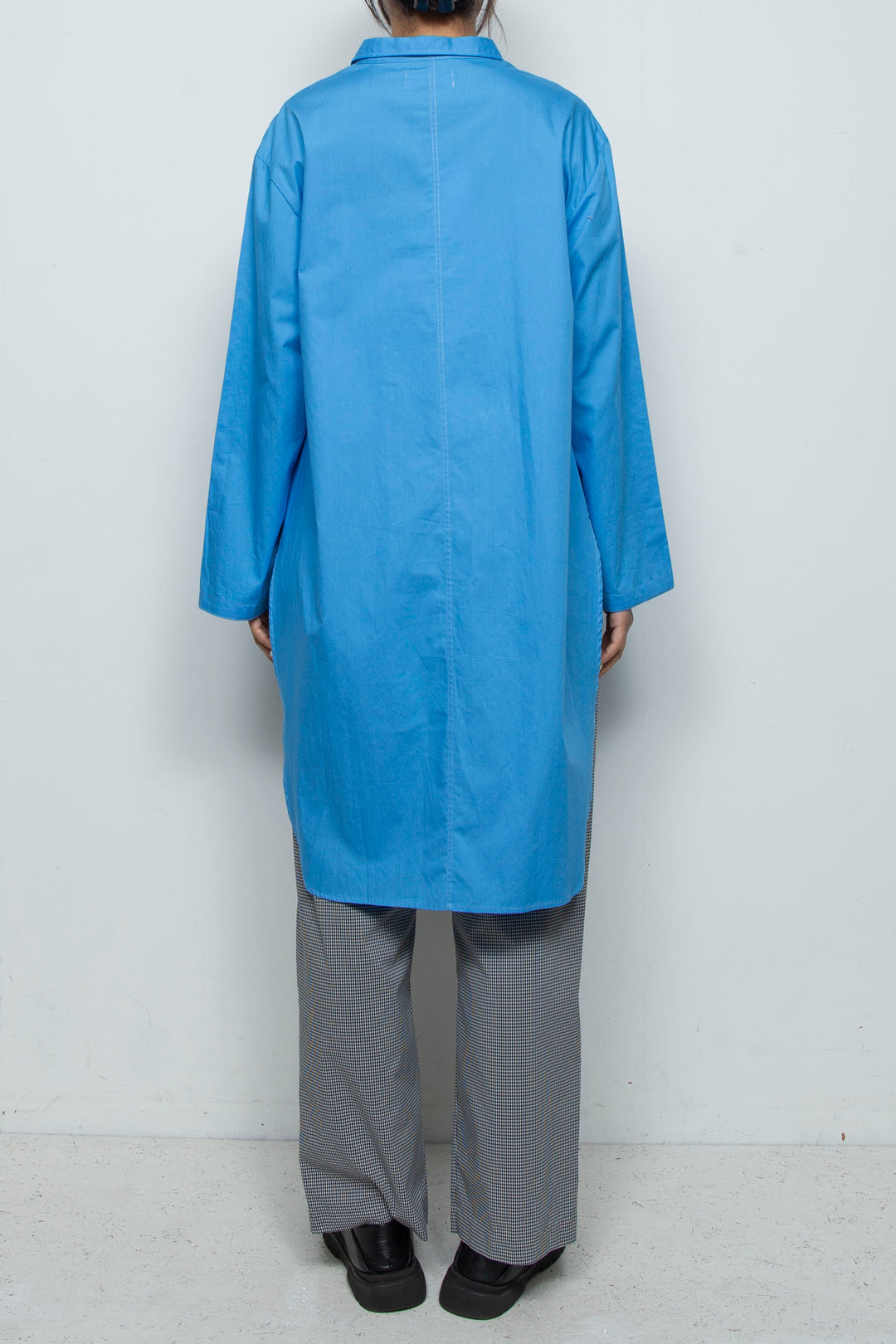 Wing High Slit Long Shirt Blue