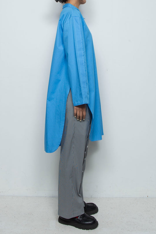 Wing High Slit Long Shirt Blue