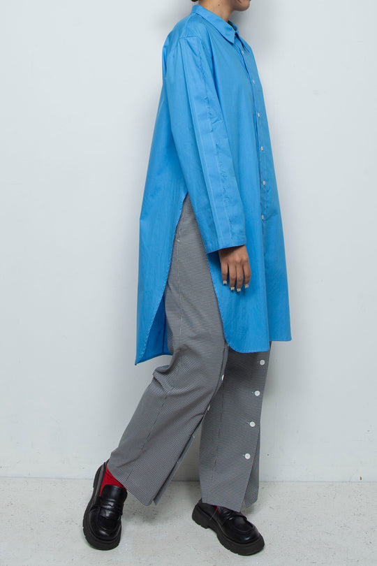 Wing High Slit Long Shirt Blue