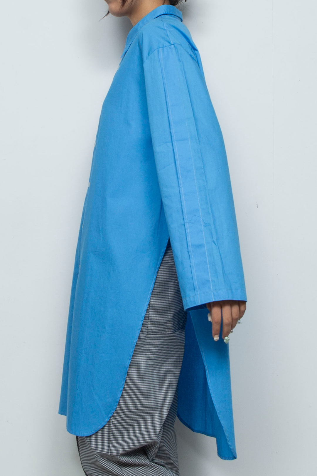 Wing High Slit Long Shirt Blue