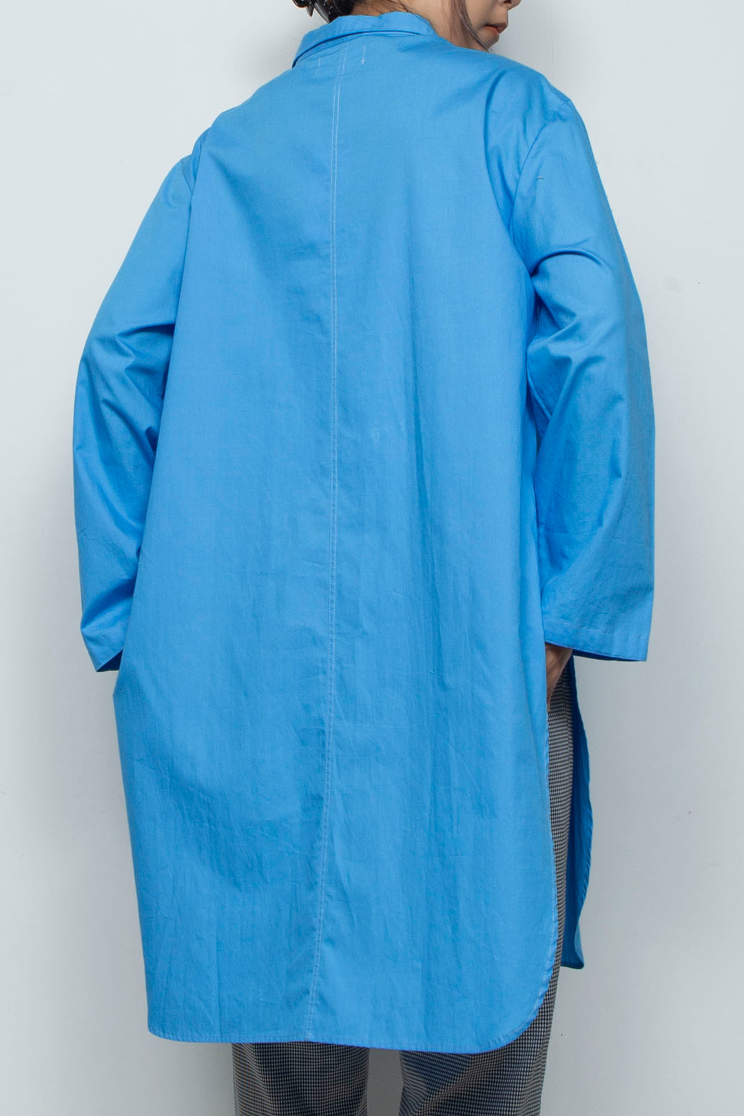 Wing High Slit Long Shirt Blue