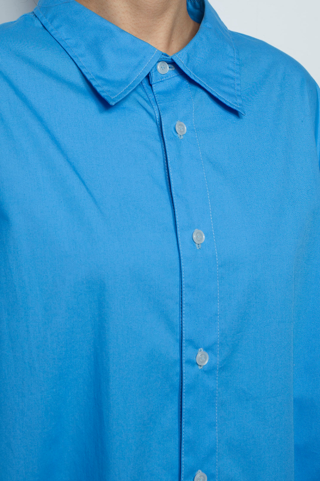 Wing High Slit Long Shirt Blue