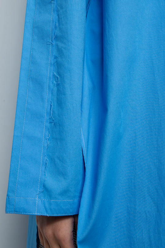 Wing High Slit Long Shirt Blue