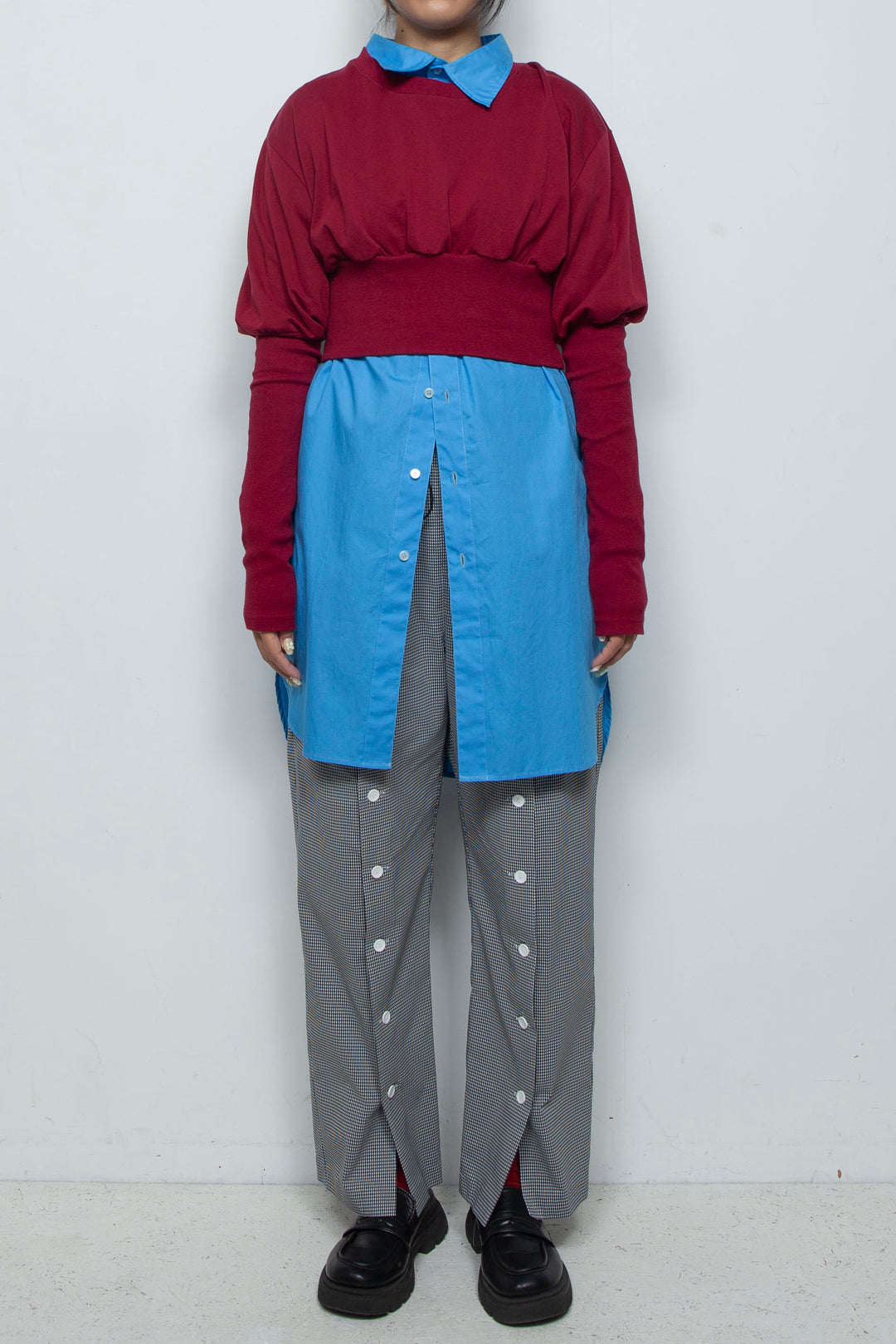 Wing High Slit Long Shirt Blue