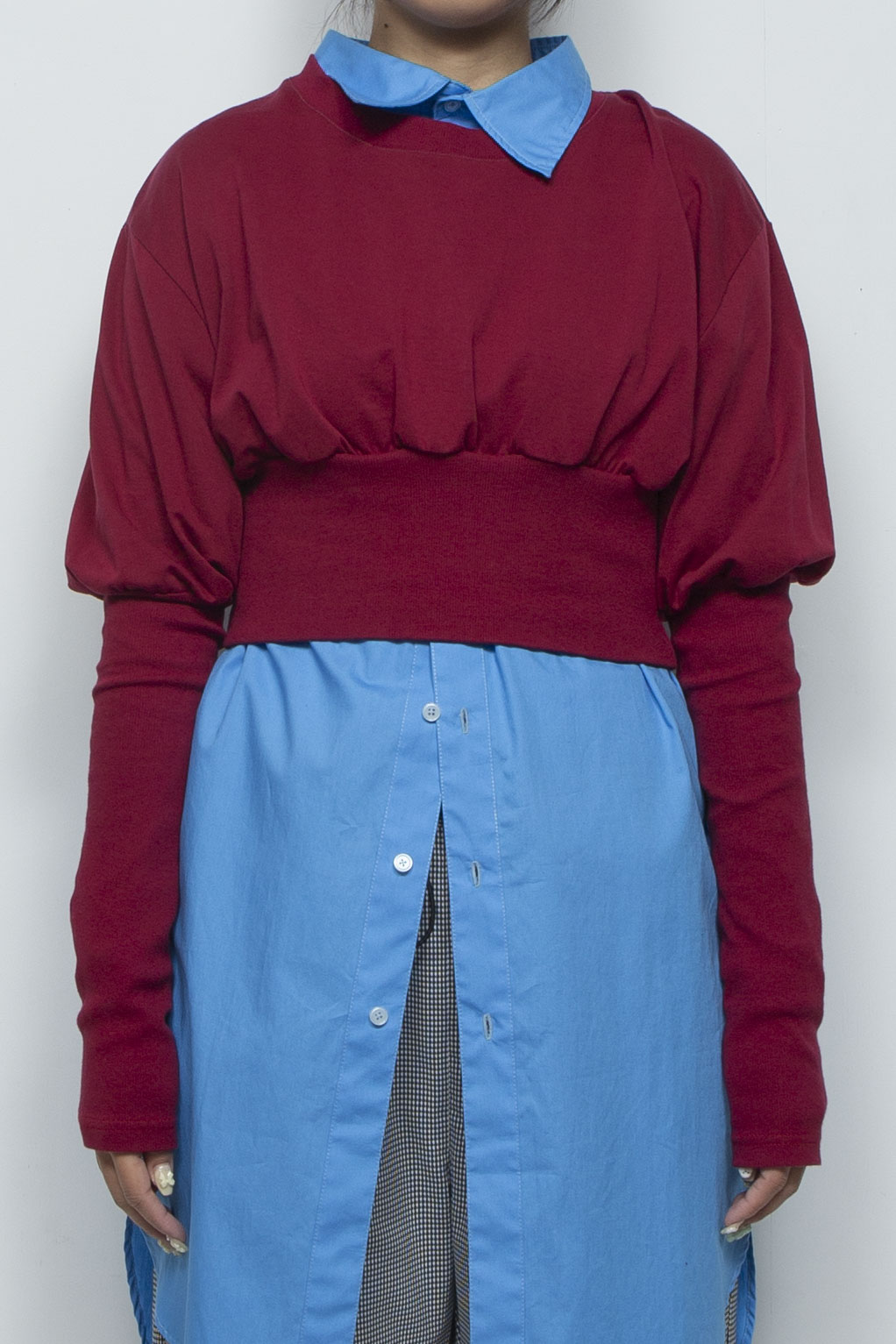 Wing High Slit Long Shirt Blue