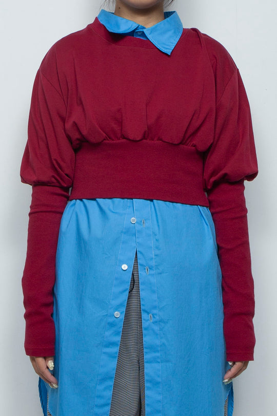 Wing High Slit Long Shirt Blue
