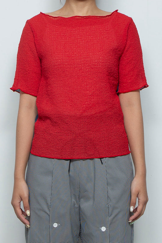 2way Bicolor Short Sleeve Boat Neck Top Red/Blue