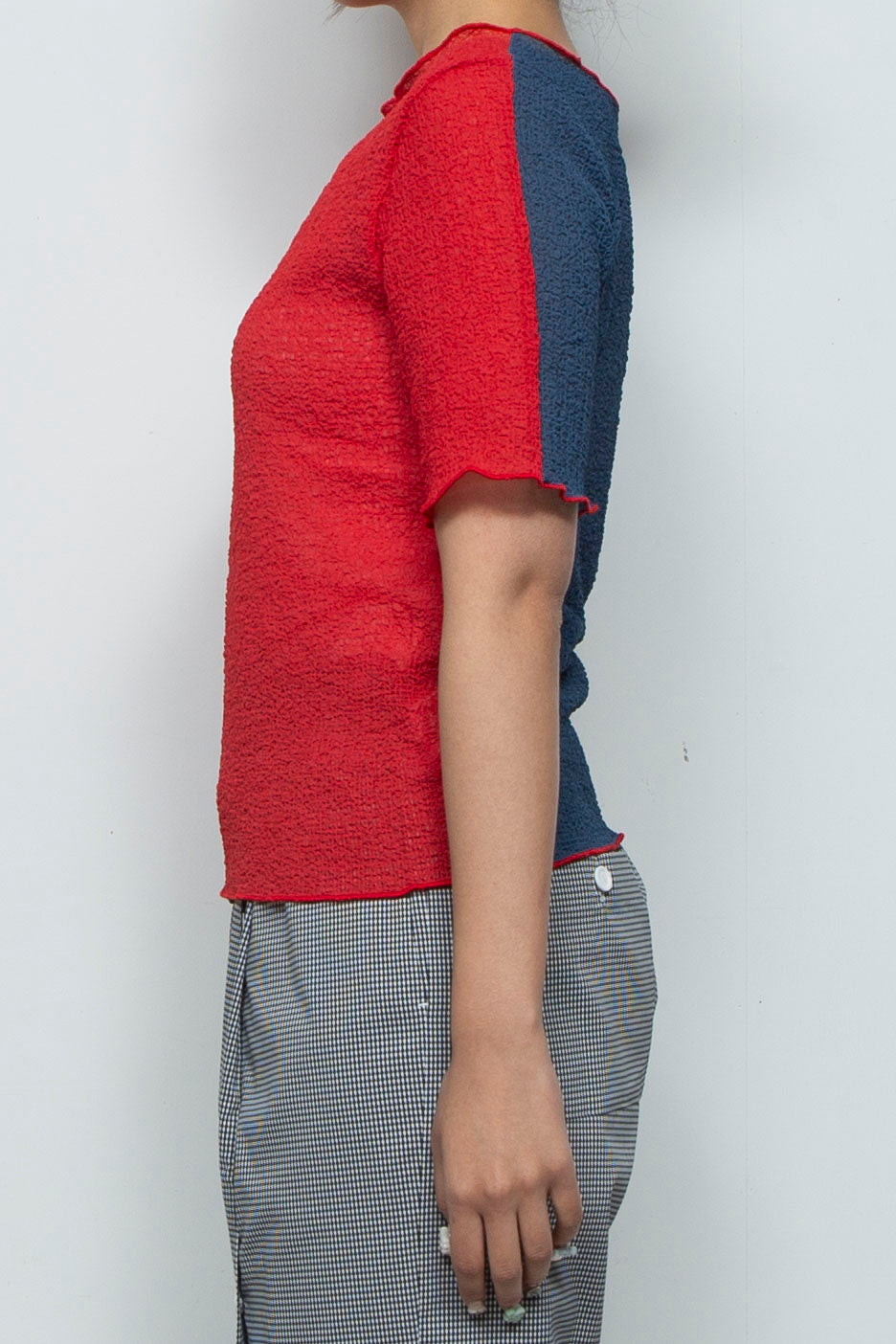 2way Bicolor Short Sleeve Boat Neck Top Red/Blue