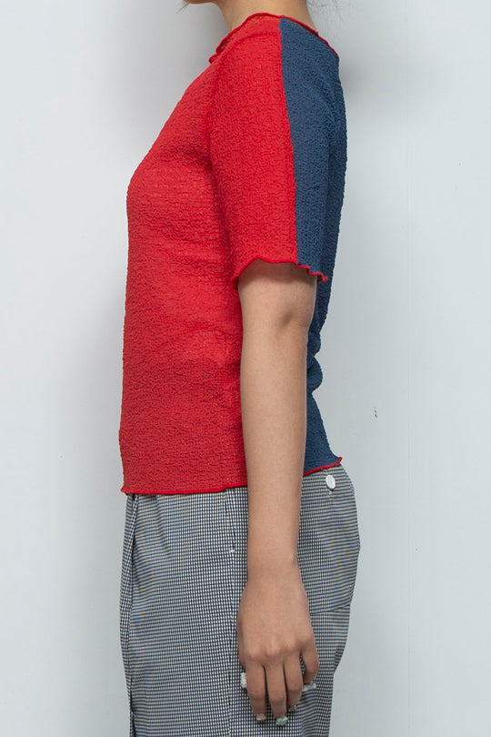 2way Bicolor Short Sleeve Boat Neck Top Red/Blue