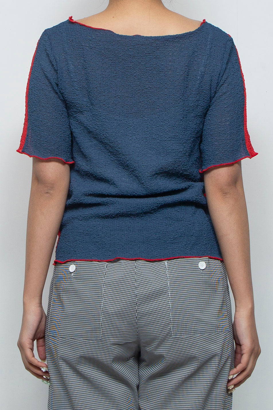 2way Bicolor Short Sleeve Boat Neck Top Red/Blue