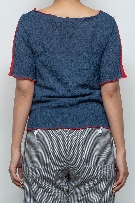 2way Bicolor Short Sleeve Boat Neck Top Red/Blue