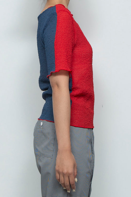 2way Bicolor Short Sleeve Boat Neck Top Red/Blue