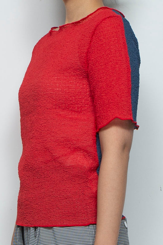 2way Bicolor Short Sleeve Boat Neck Top Red/Blue