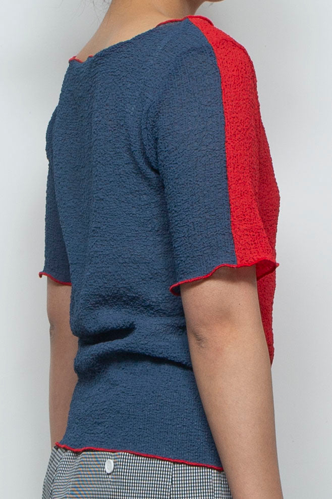 2way Bicolor Short Sleeve Boat Neck Top Red/Blue