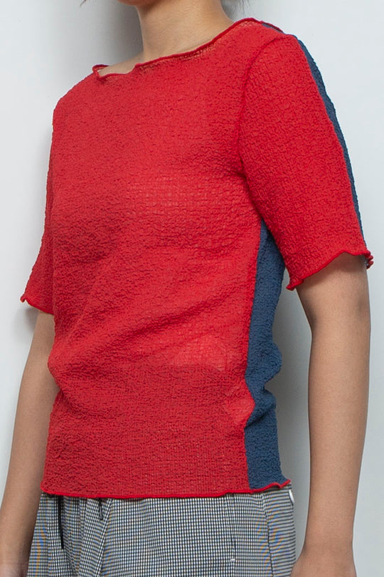 2way Bicolor Short Sleeve Boat Neck Top Red/Blue