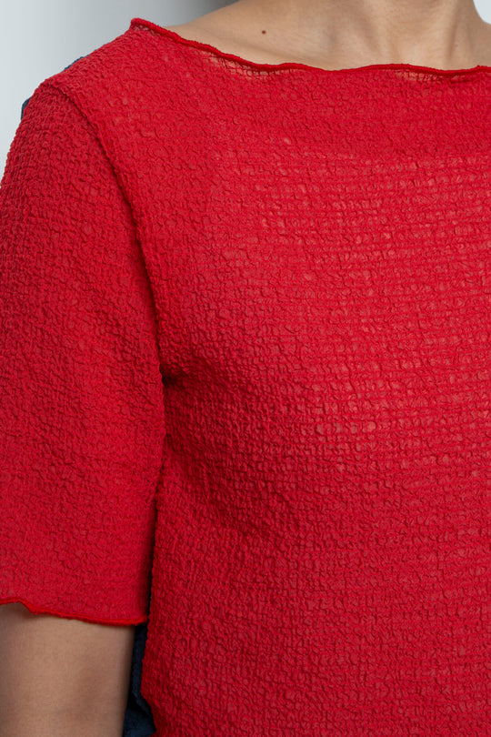 2way Bicolor Short Sleeve Boat Neck Top Red/Blue