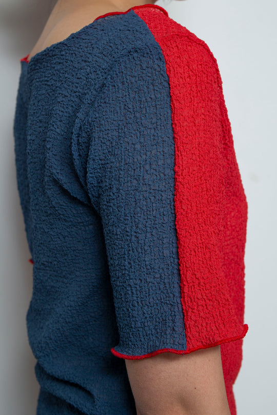 2way Bicolor Short Sleeve Boat Neck Top Red/Blue