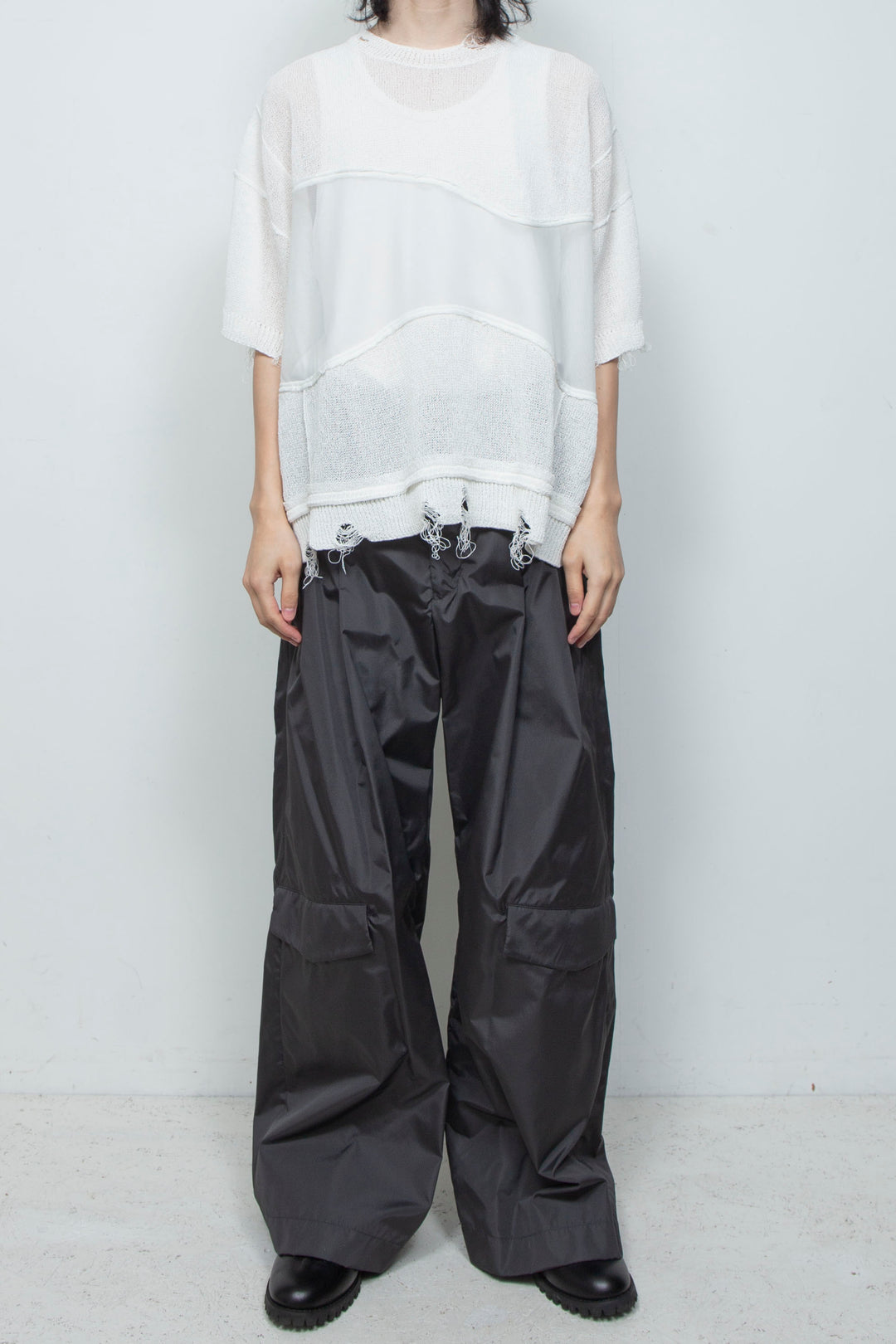 アバセルペーパーヤーンリバースクラッシュドセーター OFF WHITE