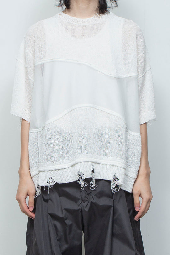 アバセルペーパーヤーンリバースクラッシュドセーター OFF WHITE