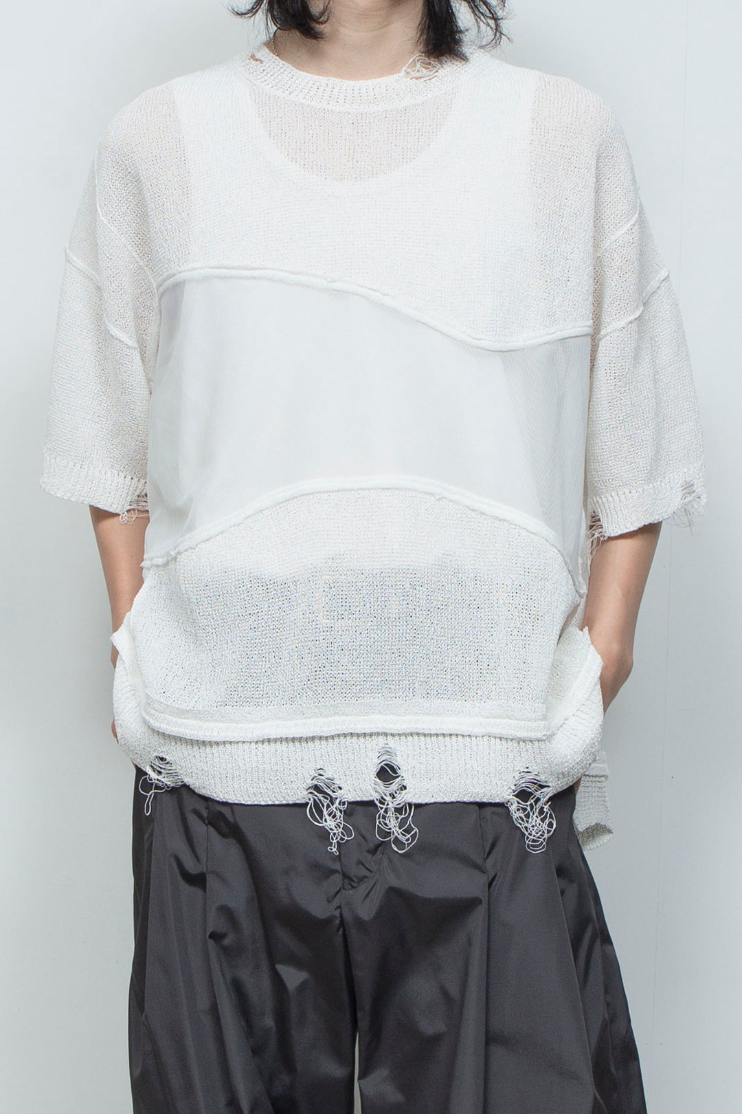 アバセルペーパーヤーンリバースクラッシュドセーター OFF WHITE