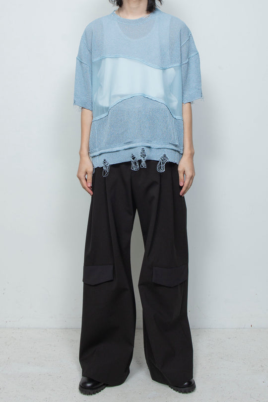 アバセルペーパーヤーンリバースクラッシュドセーター PALE BLUE