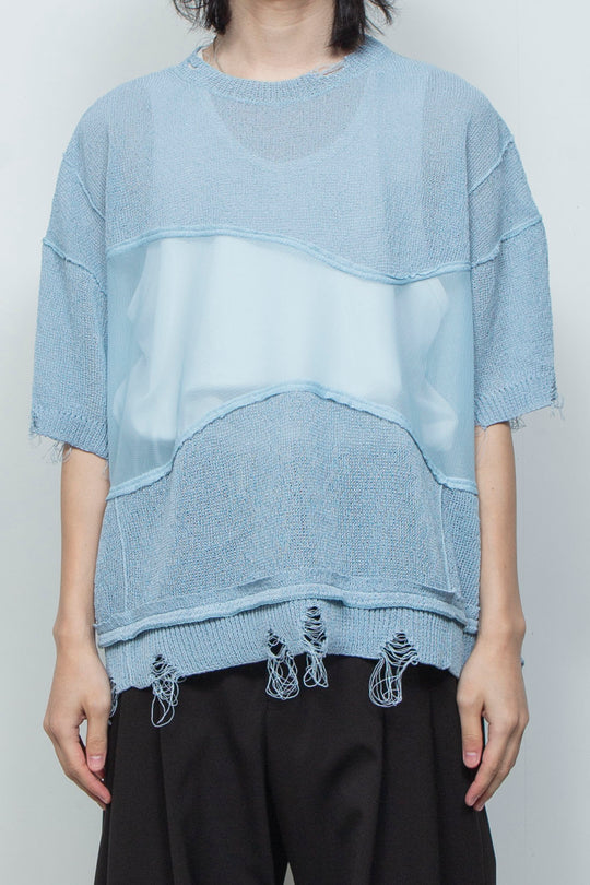 アバセルペーパーヤーンリバースクラッシュドセーター PALE BLUE