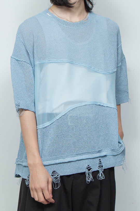 アバセルペーパーヤーンリバースクラッシュドセーター PALE BLUE