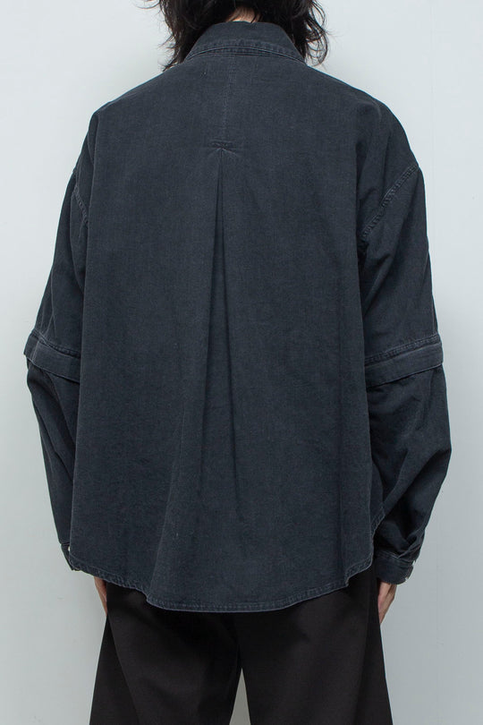 7.5ozデニム デタッチャブルスリーブシャツ BLACK WASHED