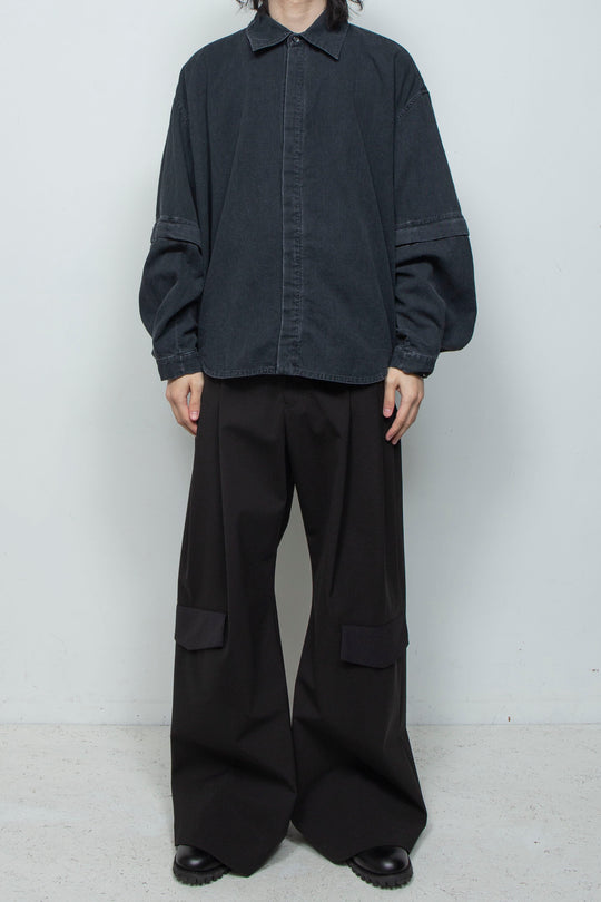 7.5ozデニム デタッチャブルスリーブシャツ BLACK WASHED
