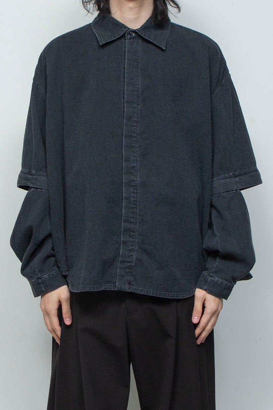 7.5ozデニム デタッチャブルスリーブシャツ BLACK WASHED