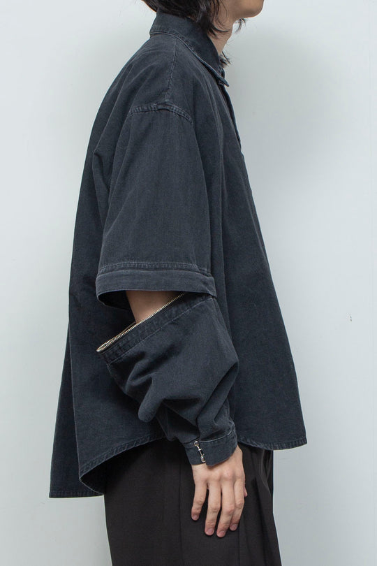 7.5ozデニム デタッチャブルスリーブシャツ BLACK WASHED