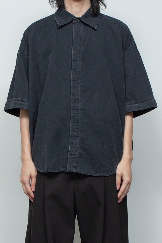 7.5ozデニム デタッチャブルスリーブシャツ BLACK WASHED