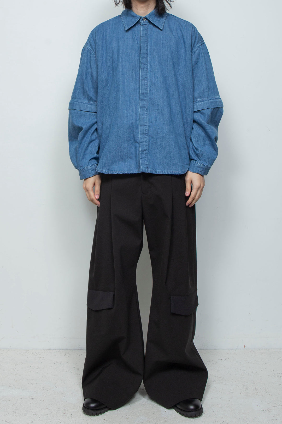 7.5ozデニム デタッチャブルスリーブシャツ BLUE WASHED