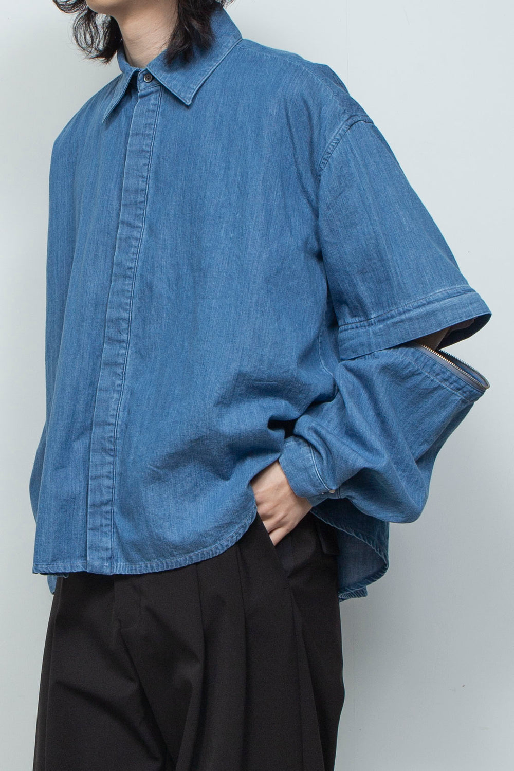 7.5ozデニム デタッチャブルスリーブシャツ BLUE WASHED