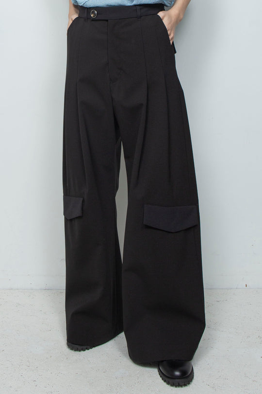 オリジナル3レイヤー シンフラップバギートラウザー BLACK