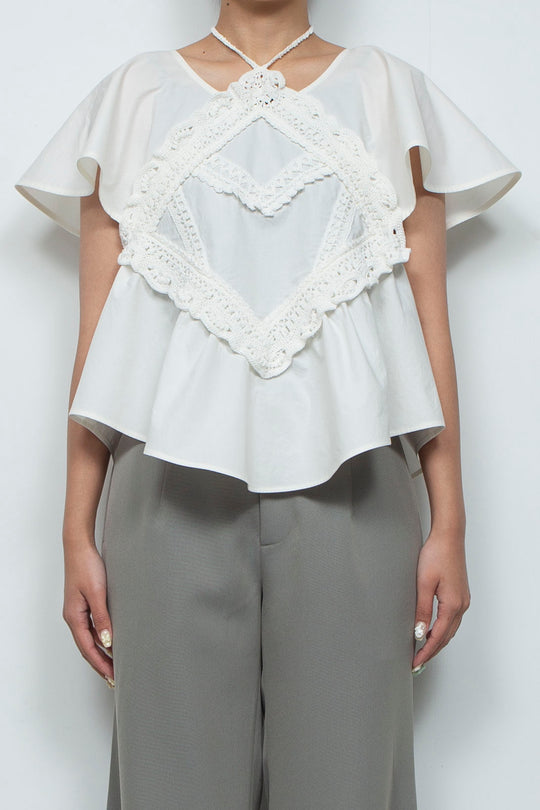 Square crochet edging top white
