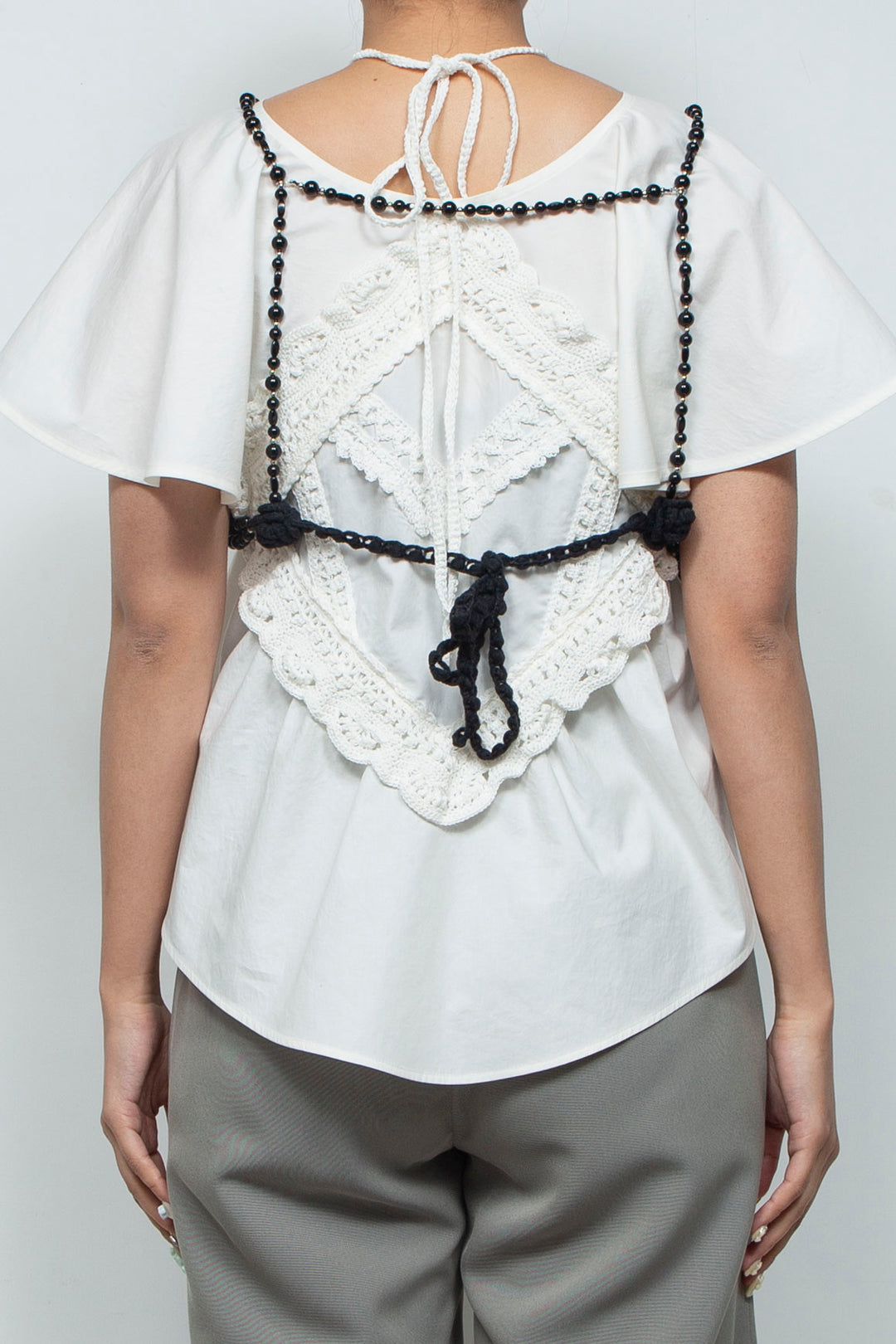 Crochet flower&beads harness black