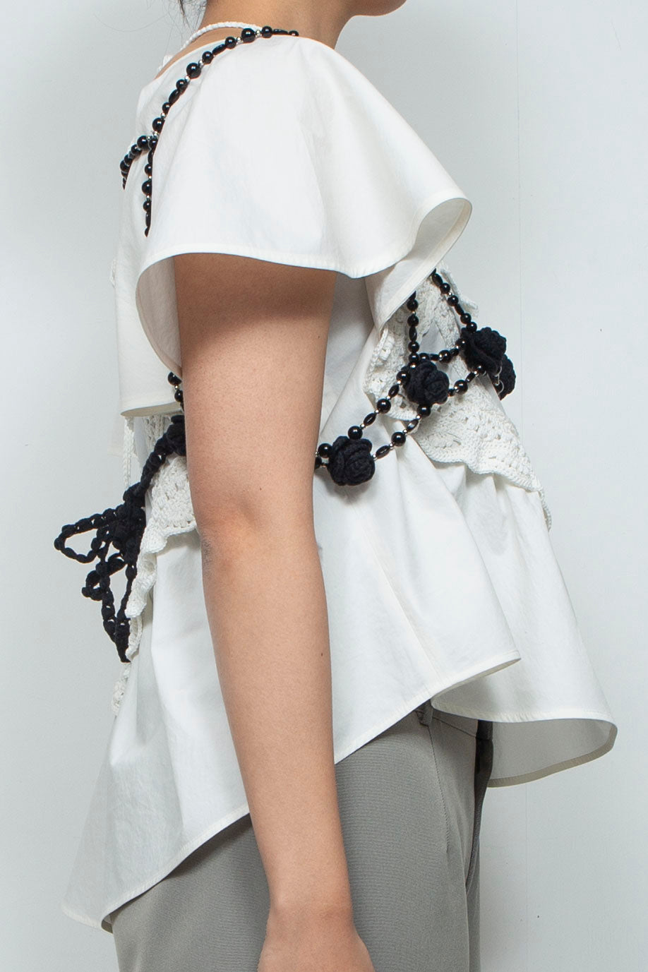 Crochet flower&beads harness black