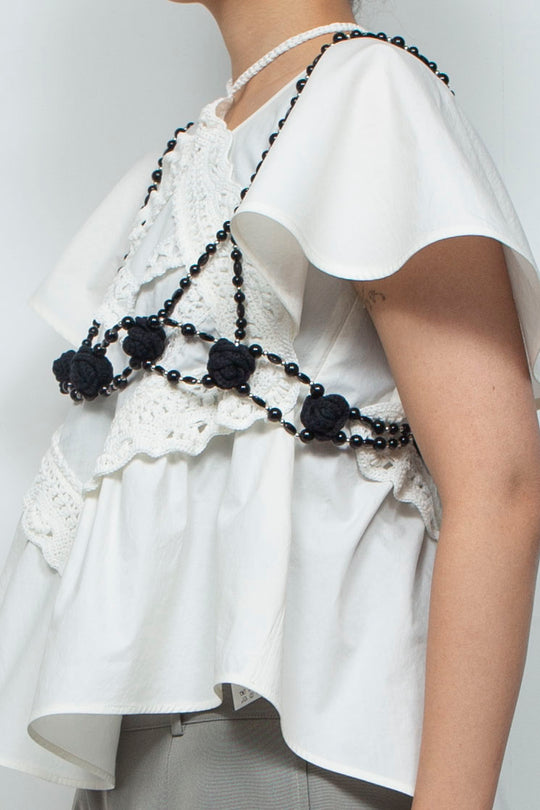 Crochet flower&beads harness black