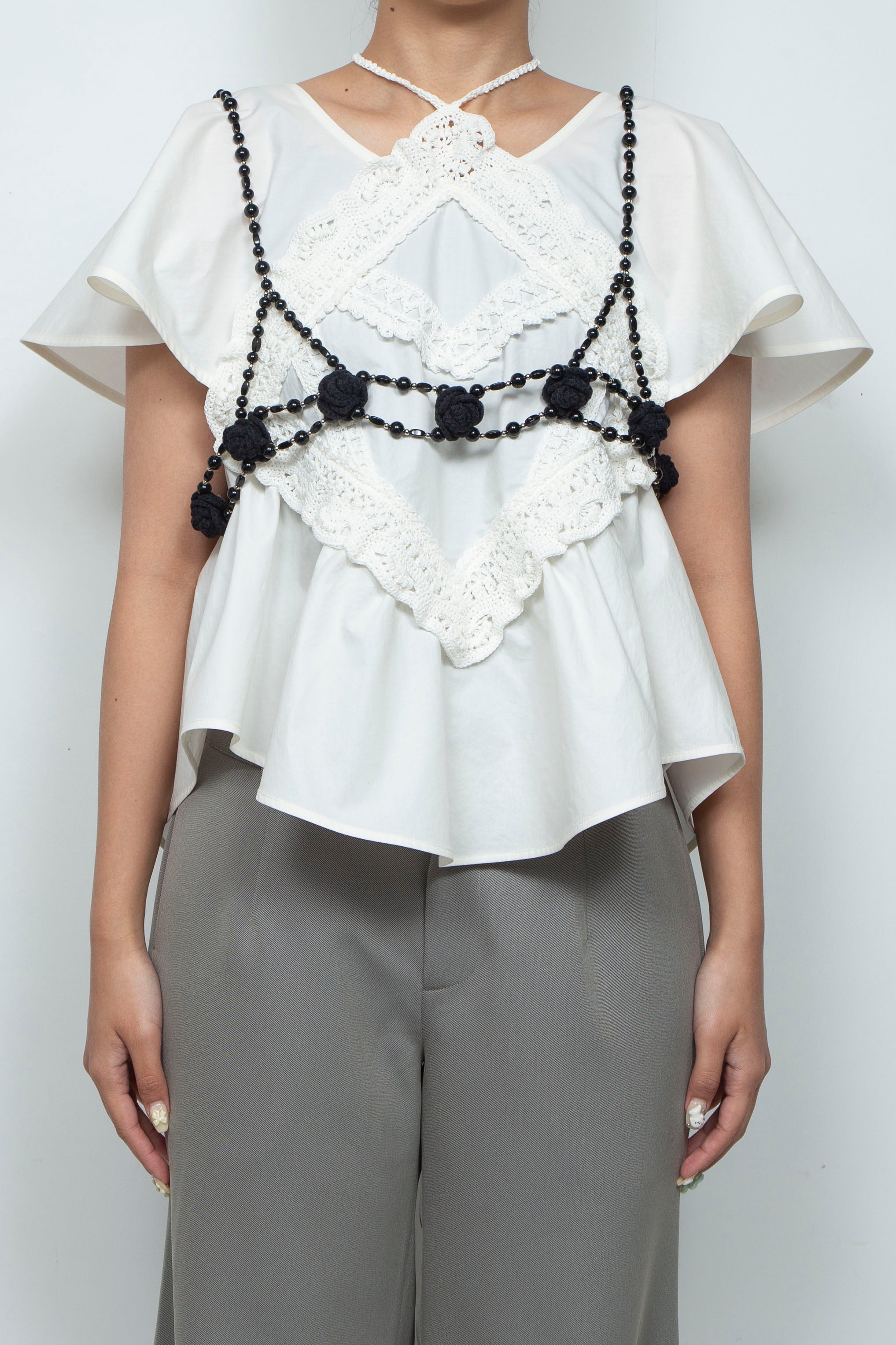 Crochet flower&beads harness black / FAD distortion(ファド