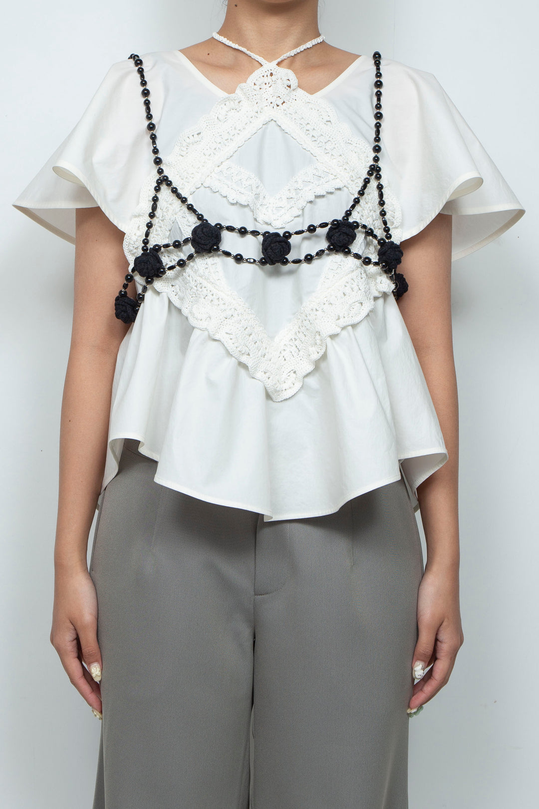 Crochet flower&beads harness black