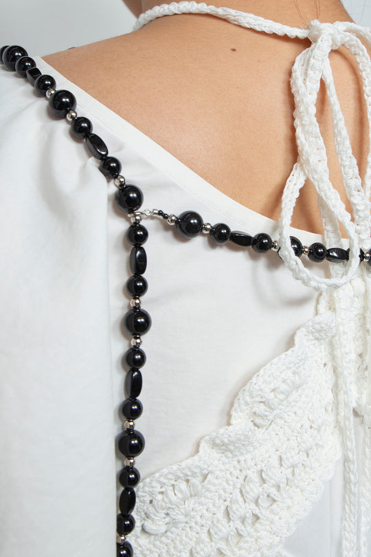 Crochet flower&beads harness black