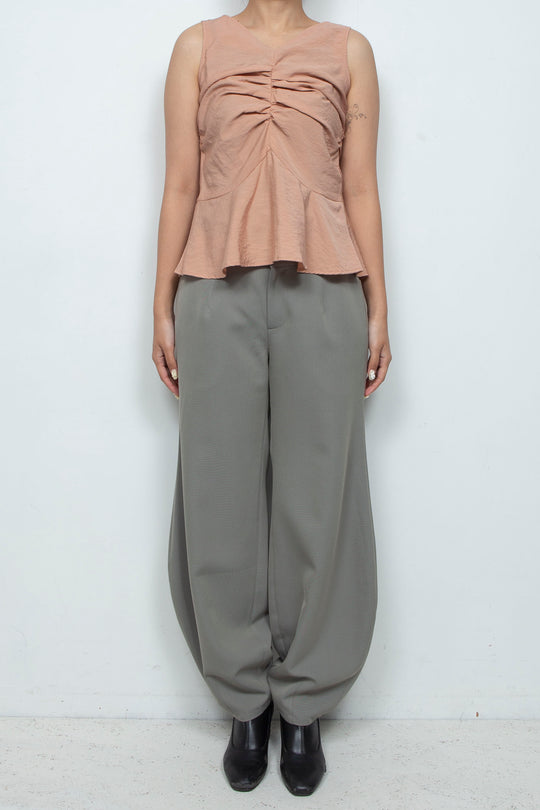 Front gather peplum hem top coral