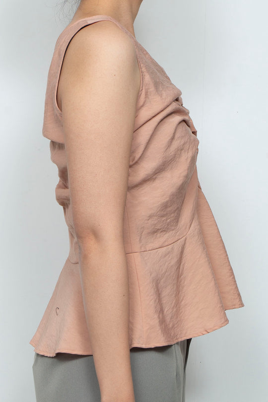 Front gather peplum hem top coral
