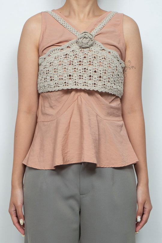 Crochet crop top beige